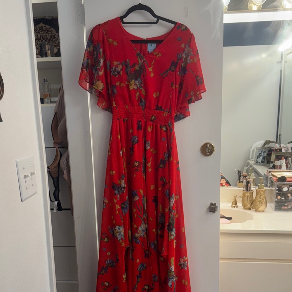 Elegant Red Floral Dress